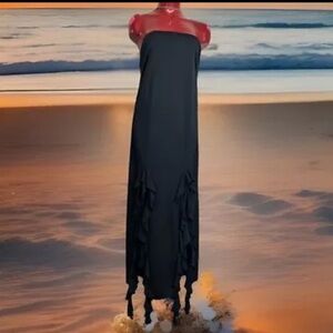 NWT LOVE ADY RUCHED RUFFLE STRAPLESS BLACK DRESS -PLUS SIZE 3X -DOUBLE SLIT VENT